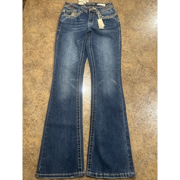 Sexy Couture Jeans Size 26 X 33 Inseam Bootcut Western Flare Stones NWT Miss Me - Picture 3 of 9